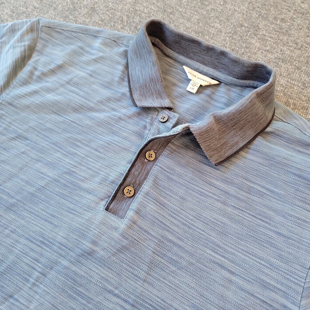 Club Monaco Polo Shirt Men's Large Blue Heathered Stretch Golf Performance